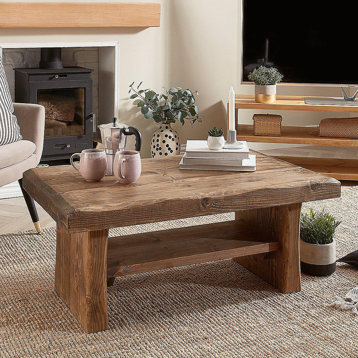Rustic wooden coffee table with natural finish